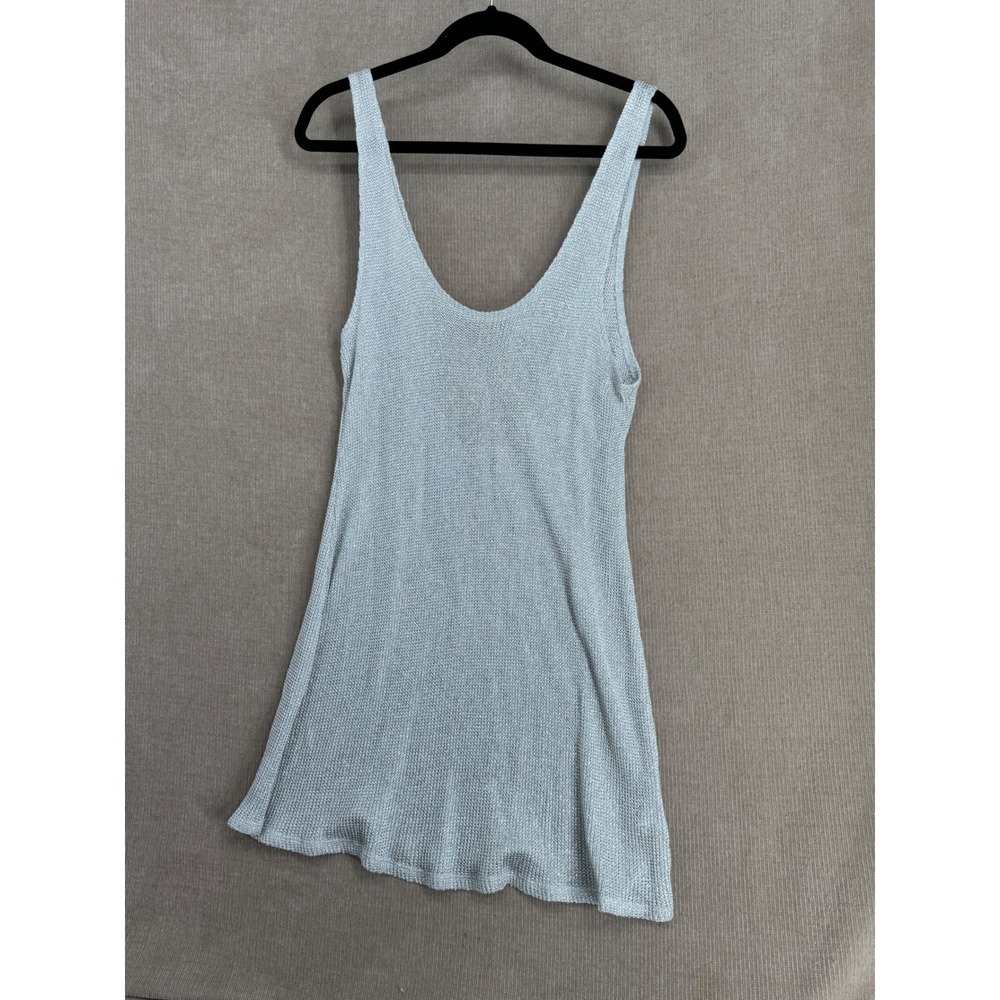 BCBGMAXAZRIA Metallic Silver Knit Mini Dress Sleeveless Low Back Scoop Neck